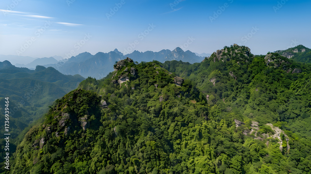 Obraz premium Mountainous landscape with dense greenery