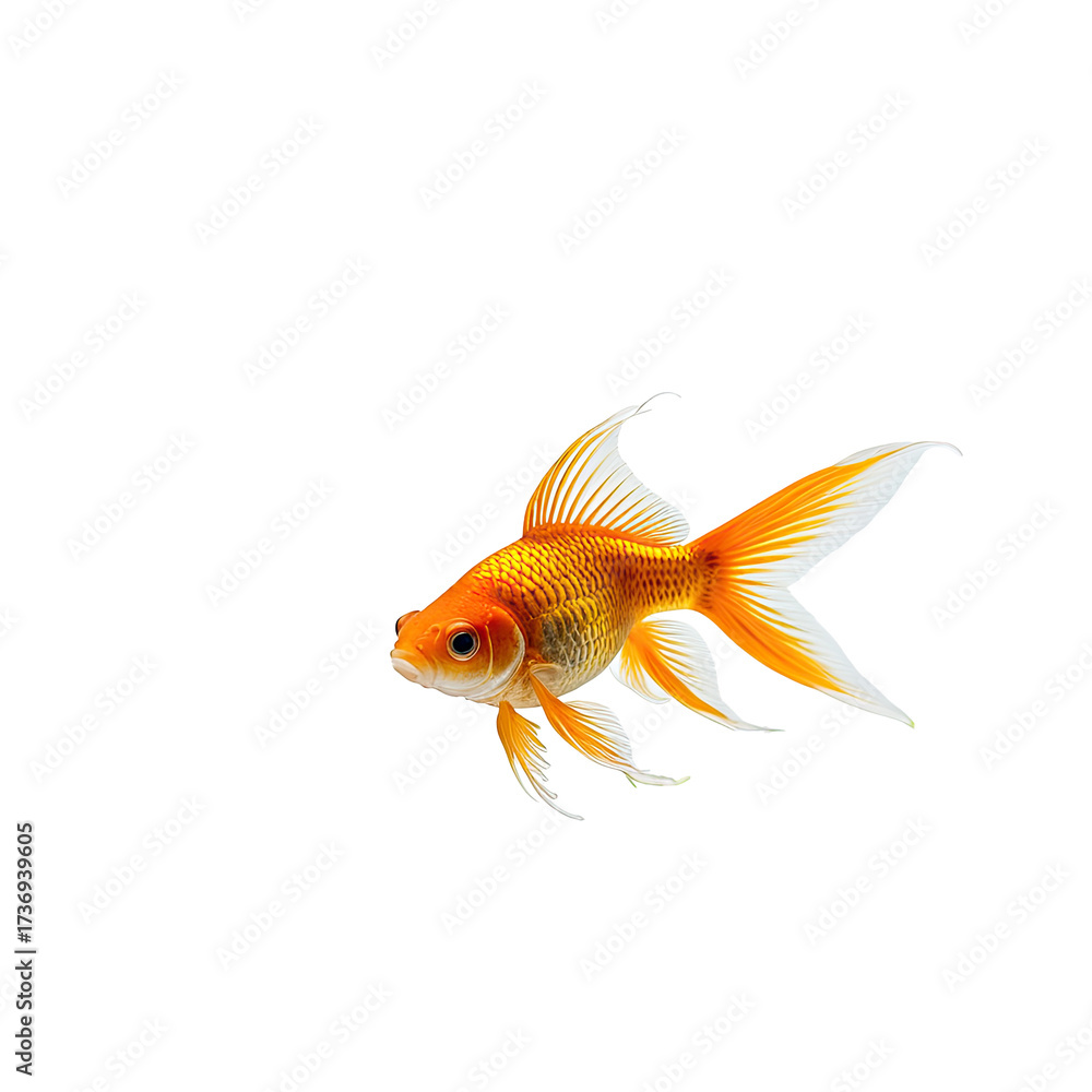 Fototapeta premium A vibrant, golden goldfish isolated against a stark black background