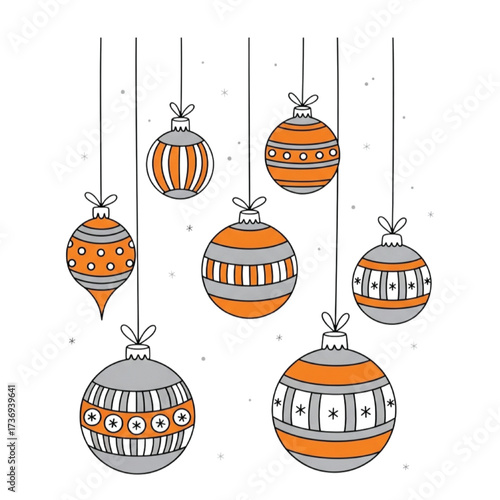 Hanging Christmas Ornaments with Orange and Grey Patterns baubles decoration
