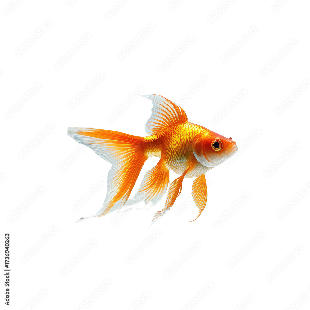 Fototapeta premium Vibrant goldfish with flowing fins against black background