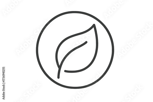 Organic bio leaf in circle vector thin line icon. Eco friendly and natural symbol for vegan food or cosmetic packaging. Plant based product label. Ecology and environment concept.