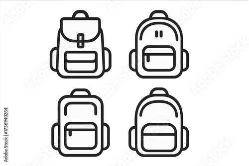 School bag and backpack line icon set. Vector illustration collection for back to school, education, travel, and hiking concepts. Simple rucksack and knapsack symbols design.