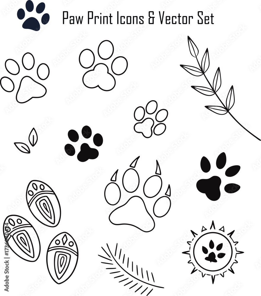 Fototapeta premium Paw icons & vector Set