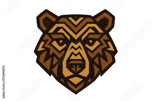 Stylized geometric bear head vector icon. Tribal totem animal design. Abstract ethnic mascot logo illustration. Modern polygonal grizzly face symbol for brand identity.