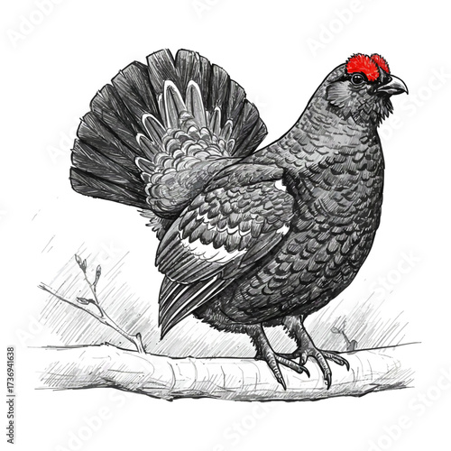 Black Grouse, Lyrurus tetrix, Detailed Vector Illustration of European Game Bird.