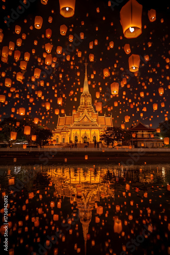 Yi Peng Festival Lanterns with Reflections
