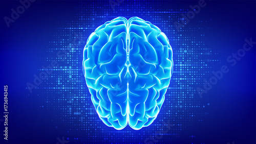 Brain. Futuristic digital brain. Concept of artificial intelligence, machine learning, data science, innovation technology. Binary code background with digits 1.0. Binary data. Vector illustration.
