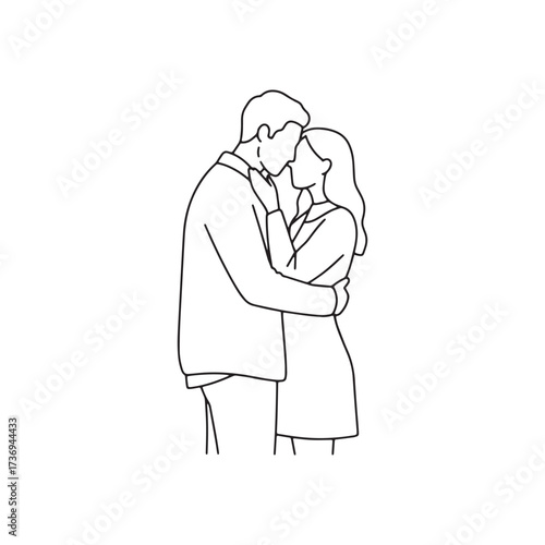 Couple embracing in line art style woman people