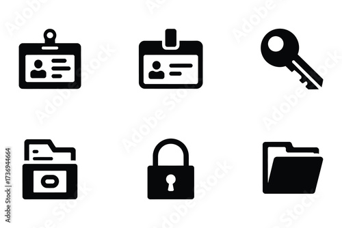 Icon Set Featuring Security and Identification Emphasizing Data Protection and Access Control for Business