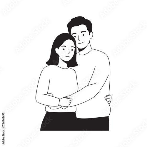 Couple Hugging With Smiles In Line Art Style love romance