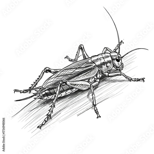 Brazilian Brown Cricket, Gryllus assimilis, vector illustration of a common South American insect, nature wildlife art.