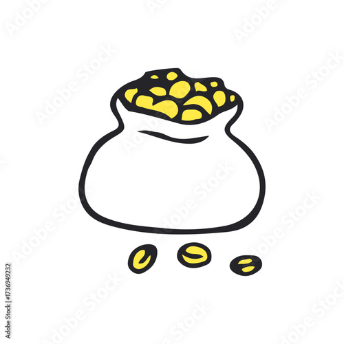たくさん入ったお金袋のイラスト