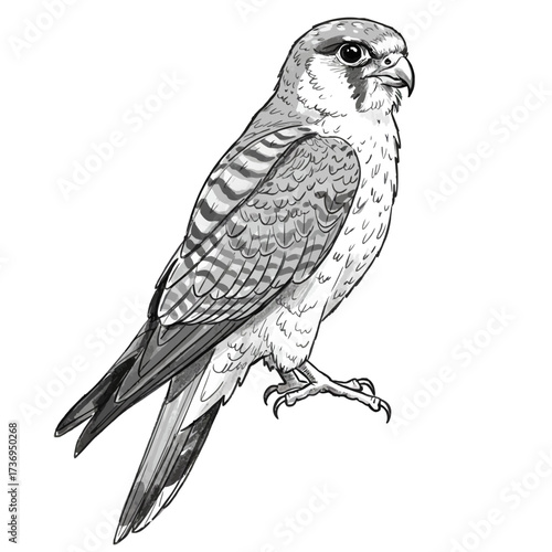 Brazilian Falconet, Microhierax latifrons, vector illustration of a small, agile bird of prey from South America, raptor.
