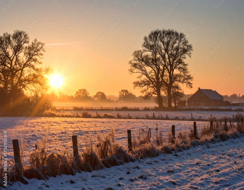 Obraz premium Sunrise over a snowy field
