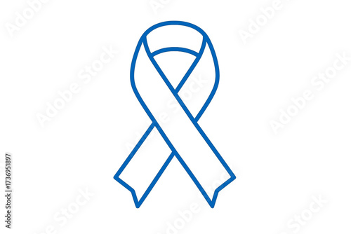Blue awareness ribbon line icon. Symbol for prostate cancer, colon cancer, child abuse, arthritis awareness. Vector illustration for support, solidarity, and health campaigns.