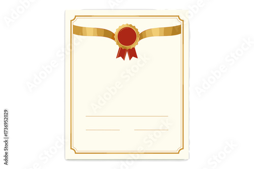 Certificate of appreciation or achievement template. Vector award for graduation, recognition, or completion. Blank diploma with golden border, elegant frame and red seal badge.