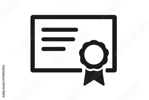 Certificate icon, diploma and award symbol. Vector for certification, achievement, recognition, and appreciation. Graphic for graduation, success, guarantee, quality, and license.