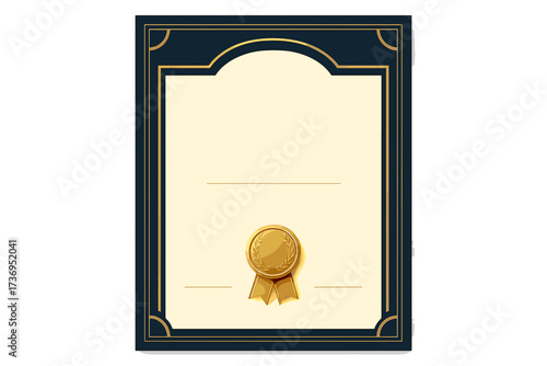 Certificate of appreciation, achievement template. Premium vector for awards, diplomas. Modern, elegant design with golden award badge. Border for formal business recognition.