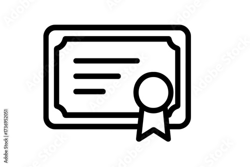 Certificate icon line art. Diploma vector graphic for award, achievement, certification, appreciation, recognition. Document with seal for graduation, degree, license, success.