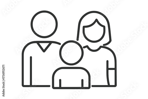 Family line icon with mother, father and child. Simple vector illustration for concepts of parenthood, relationship, support and community. People group symbol, pictogram.