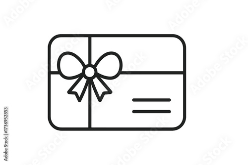 Gift card vector thin line icon. Voucher, coupon, or present certificate illustration. Simple outline pictogram for shopping, discount, loyalty program, or bonus promotion.
