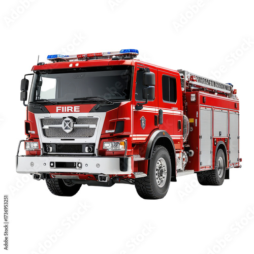 Bright red fire truck, emergency vehicle, ready to rescue