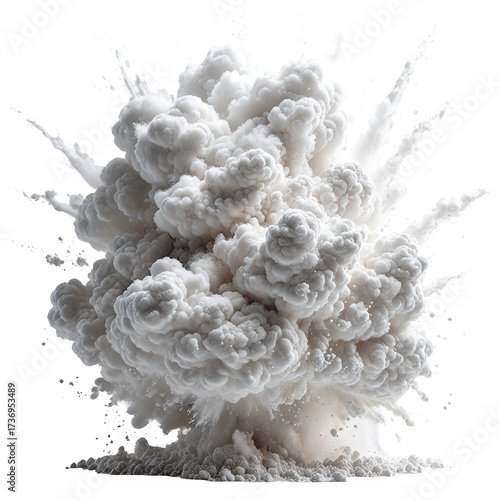 Spectacular explosion cloud erupting, dramatic white smoke billowing outwards