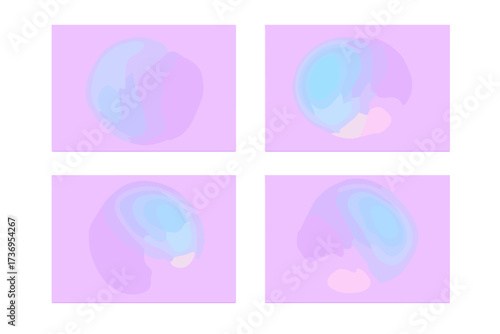 Minimalist background template set with round blurred gradient shapes. Y2K holographic aesthetic in pastel lilac and blue. Abstract blurry aura mesh design for covers and web.