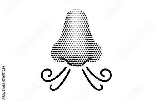 Nose breathing air vector icon with halftone dot pattern. Flat symbol illustration for smell, sense, respiration, inhale, exhale, breath work, health and allergy concept.