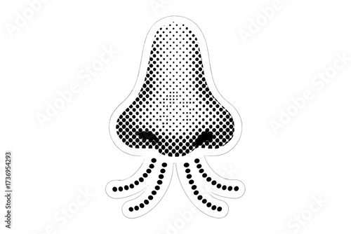 Nose breath halftone vector. Dotted pop art nose icon symbol. Concept of breathing, smell, scent, aroma. Respiratory system. Inhale, exhale, air flow. Sense of smell icon.