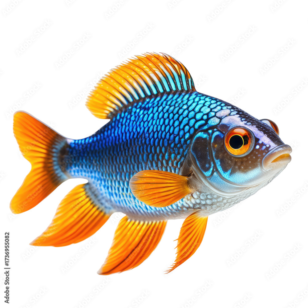 Fototapeta premium Vibrant, iridescent fish with blue, gold, and orange scales
