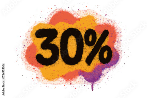 Urban graffiti style 30% off discount spray paint illustration with vibrant overspray splatter effect colorful abstract background textured vector design for sale