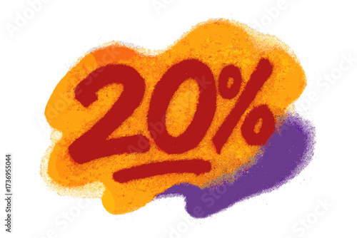 Urban graffiti style 30 percent off discount spray paint design with colorful overspray abstract background, textured vector illustration for sale promotion, street art concept
