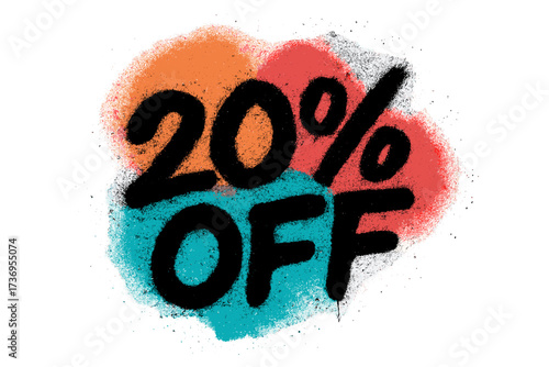 Sprayed 30 Percent Off Urban Graffiti Sign with Overspray on Abstract Colorful Shape, Textured Vector Illustration, Street Art Style, Discount Sale Concept