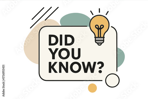 Did you know text box with light bulb icon. Modern minimal graphic banner with abstract shapes. For interesting facts, trivia, knowledge, information, education, and quizzes. Vector.