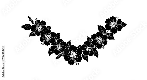 Elegant monochrome hibiscus garland design for decorative projects