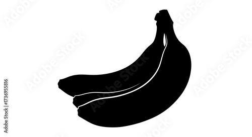 Graphic Silhouette of Two Bananas Cluster on a White Background