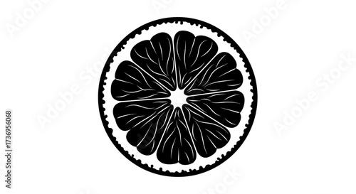 Monochrome graphic illustration of a citrus fruit slice silhouette