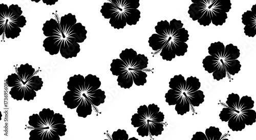 Monochrome hibiscus flower pattern in a seamless tile arrangement design