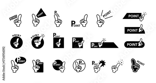Black  Pointing Finger Icon Set for Key Notes and Highlights – Business and Education Use 白黒の指差しアイコンセット – 注目ポイント
