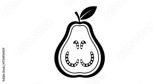 Stylized pear illustration in black and white line art design concept