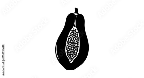 Symmetrical papaya section graphic, simple black and white tropical design