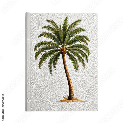 Palm tree art on textured white canvas, vibrant nature scene