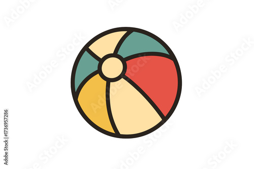 Beach ball icon vector. Summer fun and leisure. Colorful toy illustration for vacation, holiday, beach time. Simple flat design graphic. Pool party element. Travel concept.