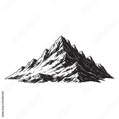 Jagged mountain range silhouette with detailed shading