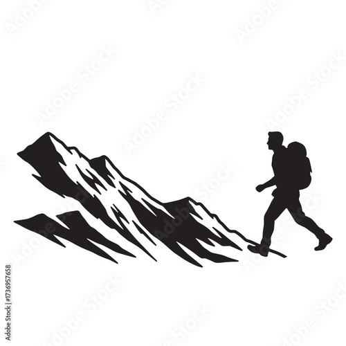 Silhouette of a hiker ascending a steep mountain slope