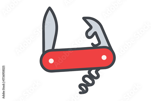 Swiss army knife icon vector, flat illustration of multi-tool pocket knife with blade, screwdriver, corkscrew, and bottle opener, versatile camping tool with transparent background