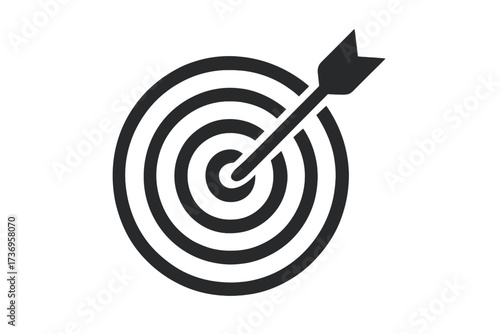 Target focus goal with arrow icon, dartboard accuracy concept, vector illustration of precision aim, success symbol, bullseye with arrow, achievement and business target vector graphic