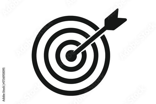 Precision target with arrow hitting bullseye, focus and goal concept, dartboard vector illustration, accuracy symbol, success aim, business and achievement icon, transparent background