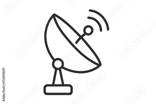 Satellite dish line icon. Communication antenna for signal transmission and broadcasting. Technology concept for data, network, and radio. Linear pictogram with editable stroke.